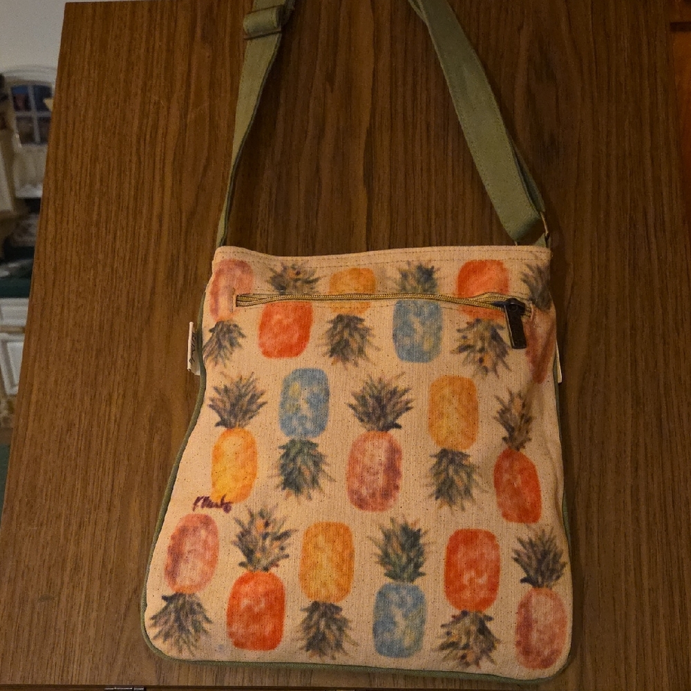 Paul Brent Pineapple Print Canvas Crossbody Bag - Cream Multicolor